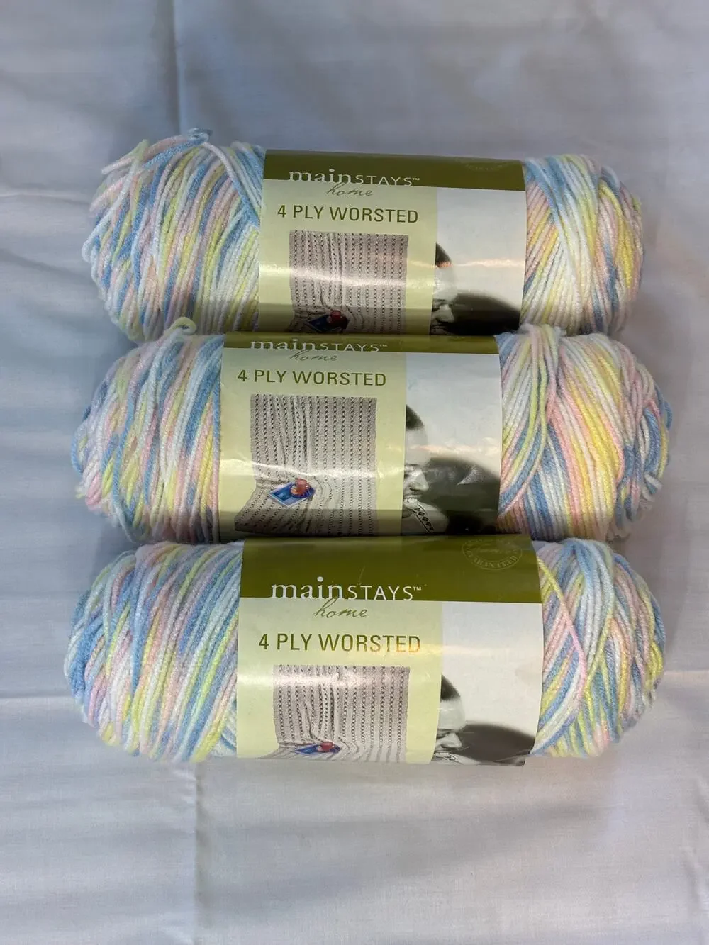 Mainstays Home 4 Ply Worsted Baby Print Yarn Lot 3 Skeins